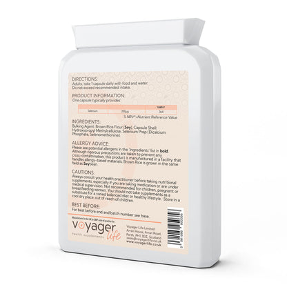 Voyager Selenium 200µg 120 Capsules - back view