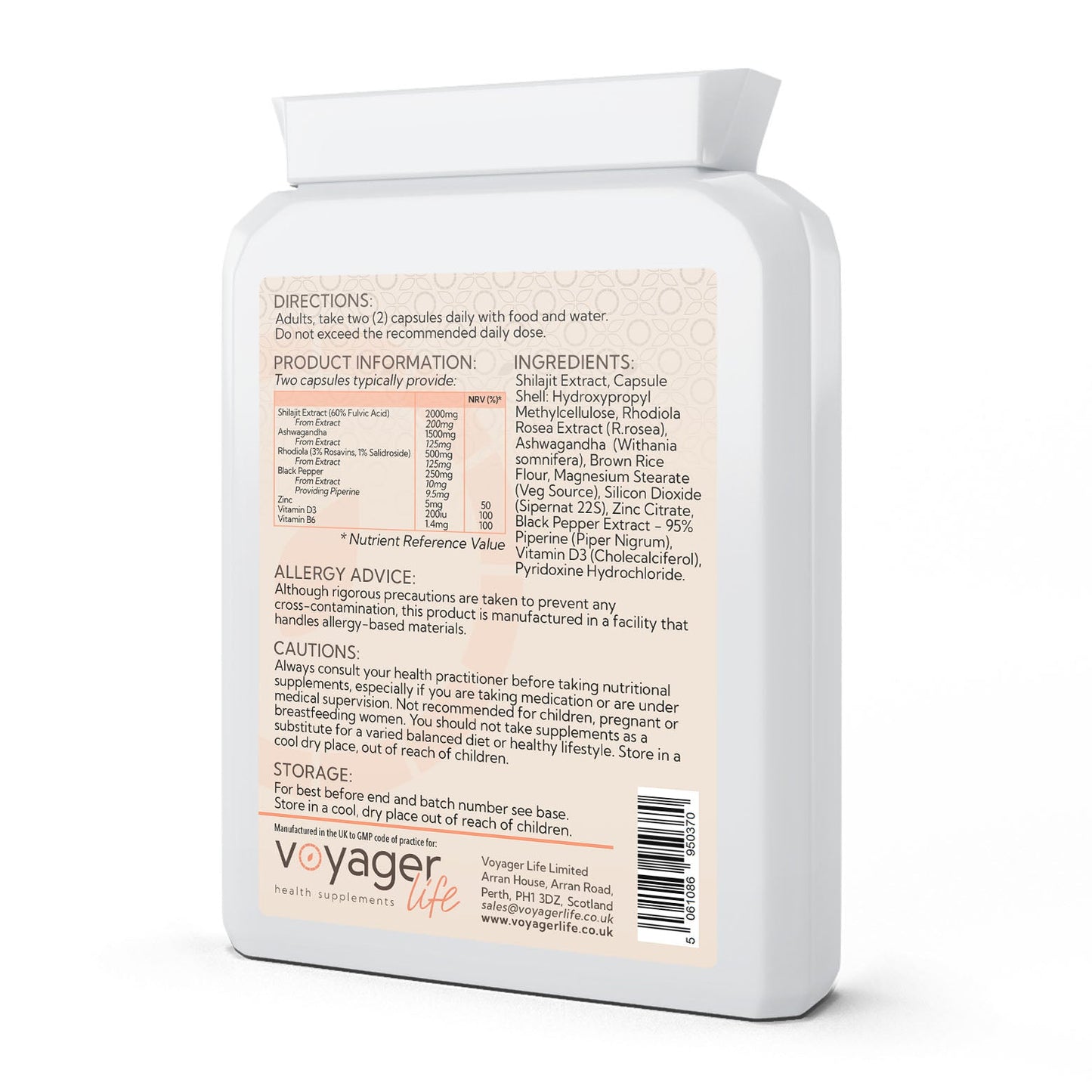 Voyager Shilajit Adaptogen Complex 90 Capsules - back view