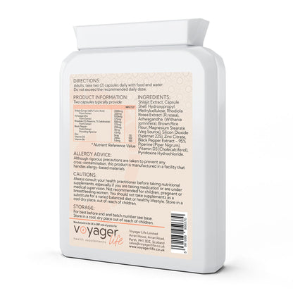 Voyager Shilajit Adaptogen Complex 90 Capsules - back view