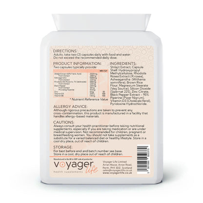 Voyager Shilajit Adaptogen Complex 90 Capsules - back view