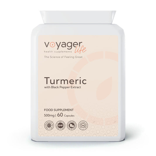 Voyager Turmeric 500mg with Black Pepper Extract 95% curcuminoids 60 Capsules - front view