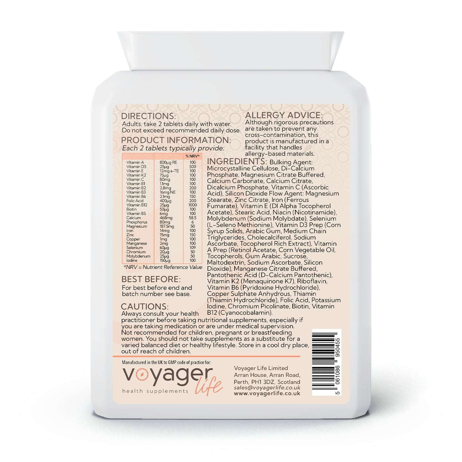 Voyager Vegan Multivitamin and Minerals 60 Capsules bottle