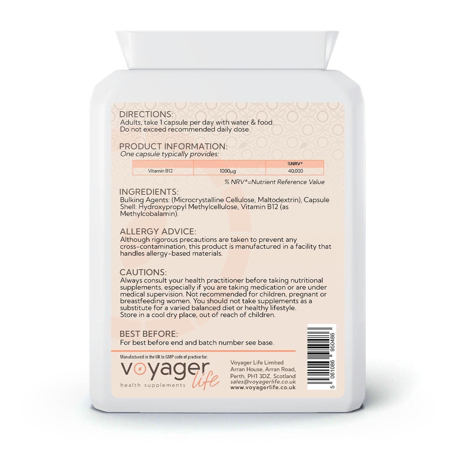 Voyager Vitamin B12 Methylcobalamin 1mg 120 Capsules image 2