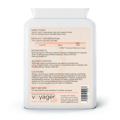 Voyager Vitamin B12 Methylcobalamin 1mg 120 Capsules image 2
