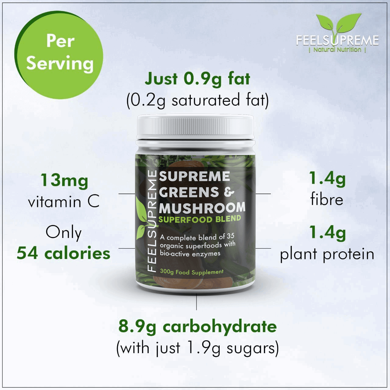 Feel Supreme Greens & Mushroom Superfood Blend 300g