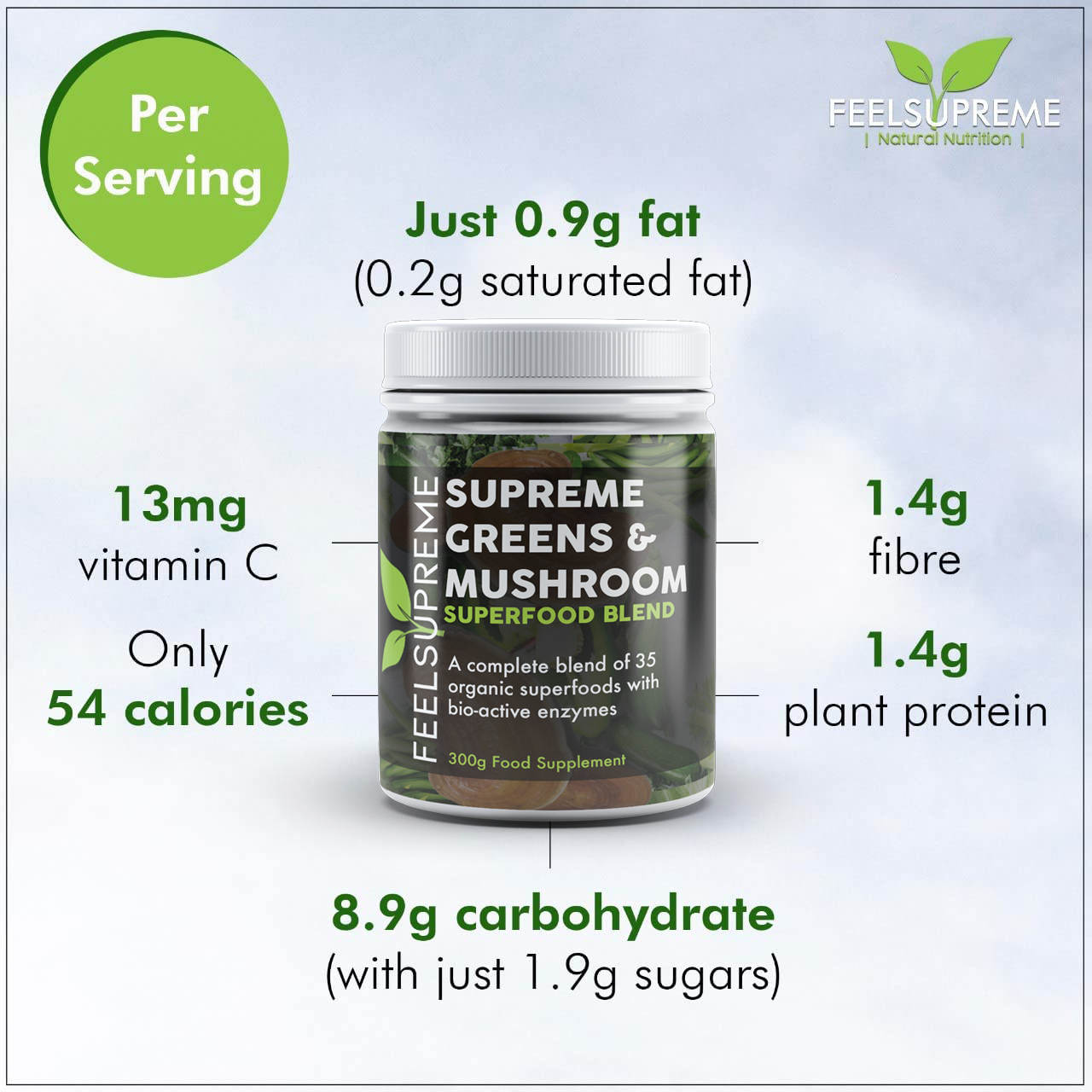 Feel Supreme Greens & Mushroom Superfood Blend 300g