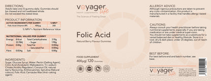 Voyager Folic Acid 400µg - 60 Natural Berry Flavour Gummies - front view