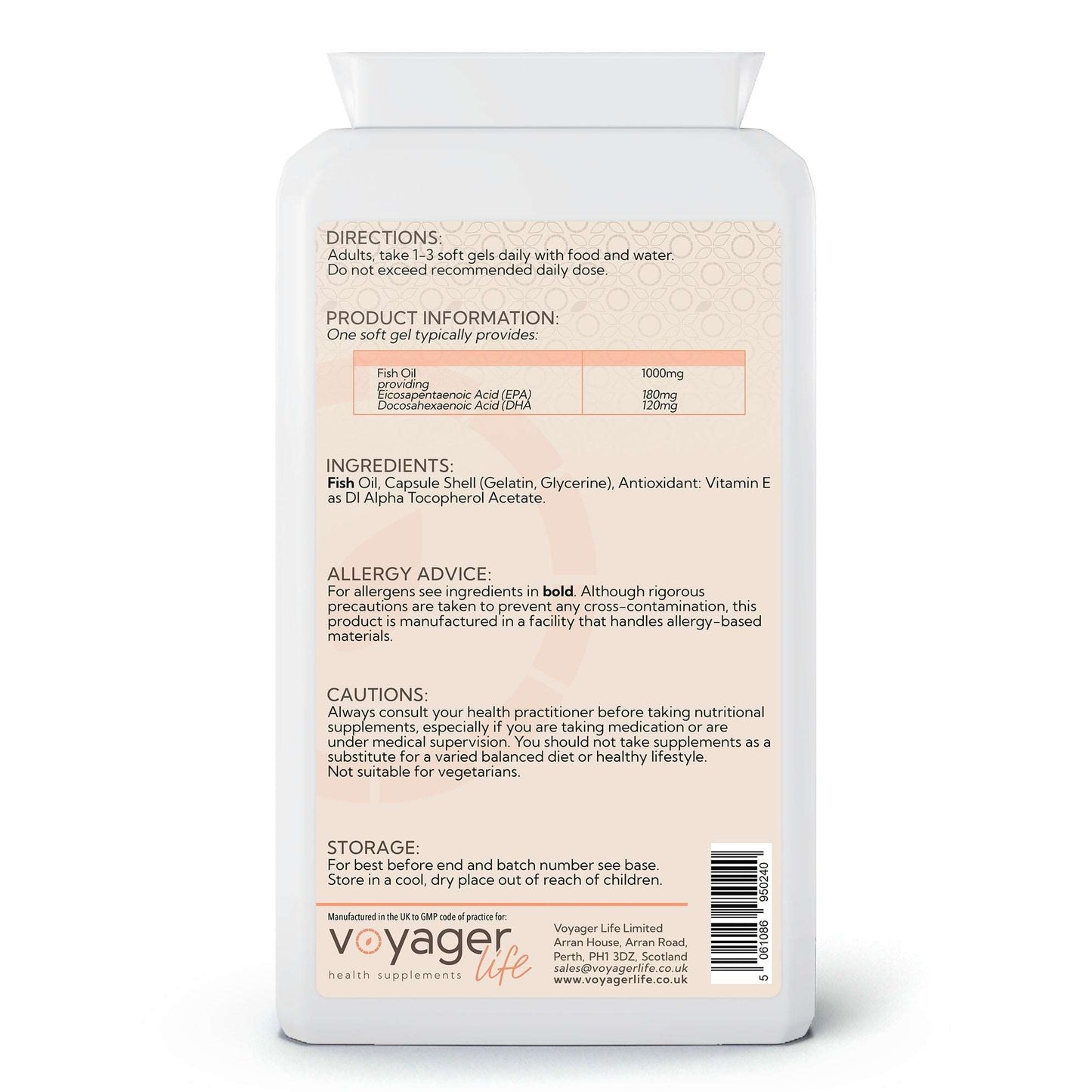Voyager Omega-3 Fish Oil 1,000mg 90 Softgels - back view
