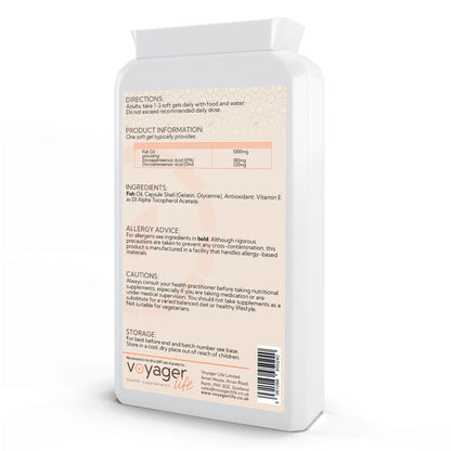 Voyager Omega-3 Fish Oil 1,000mg 90 Softgels - back view