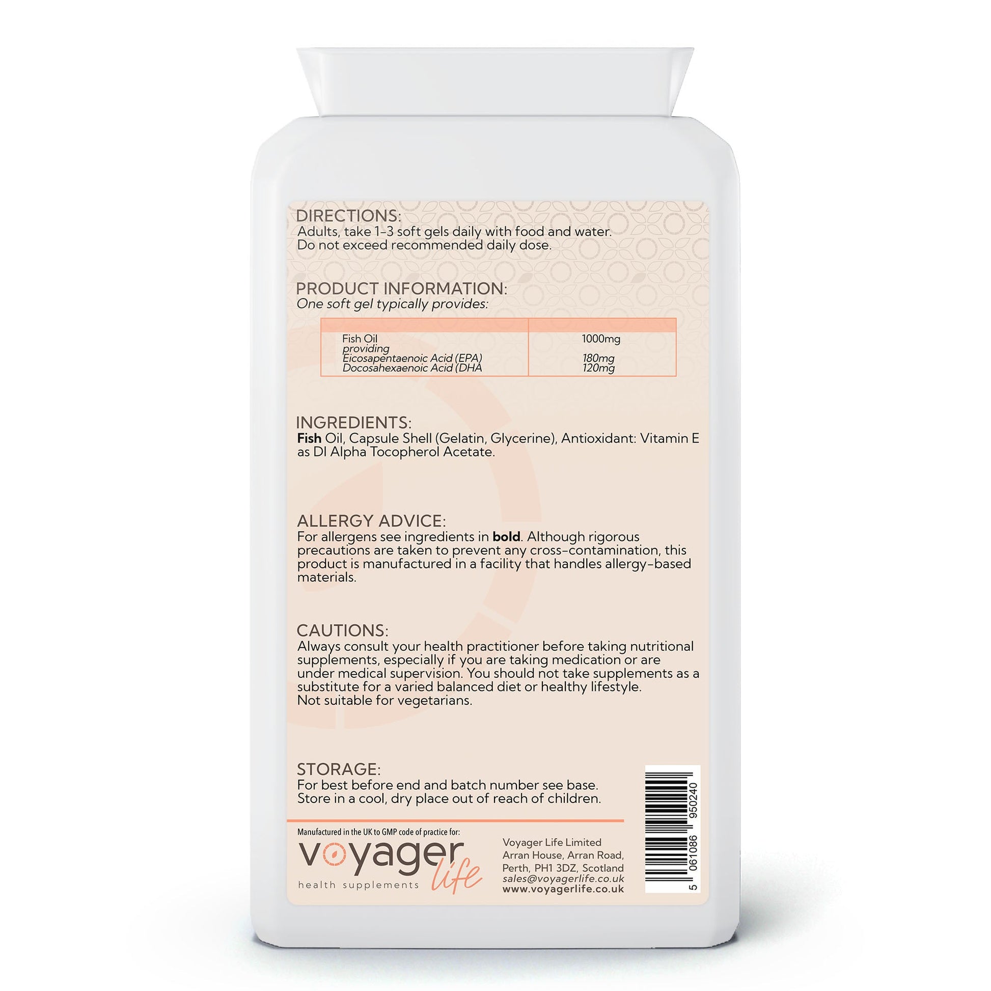 Voyager Omega-3 Fish Oil 1,000mg 90 Softgels - back view