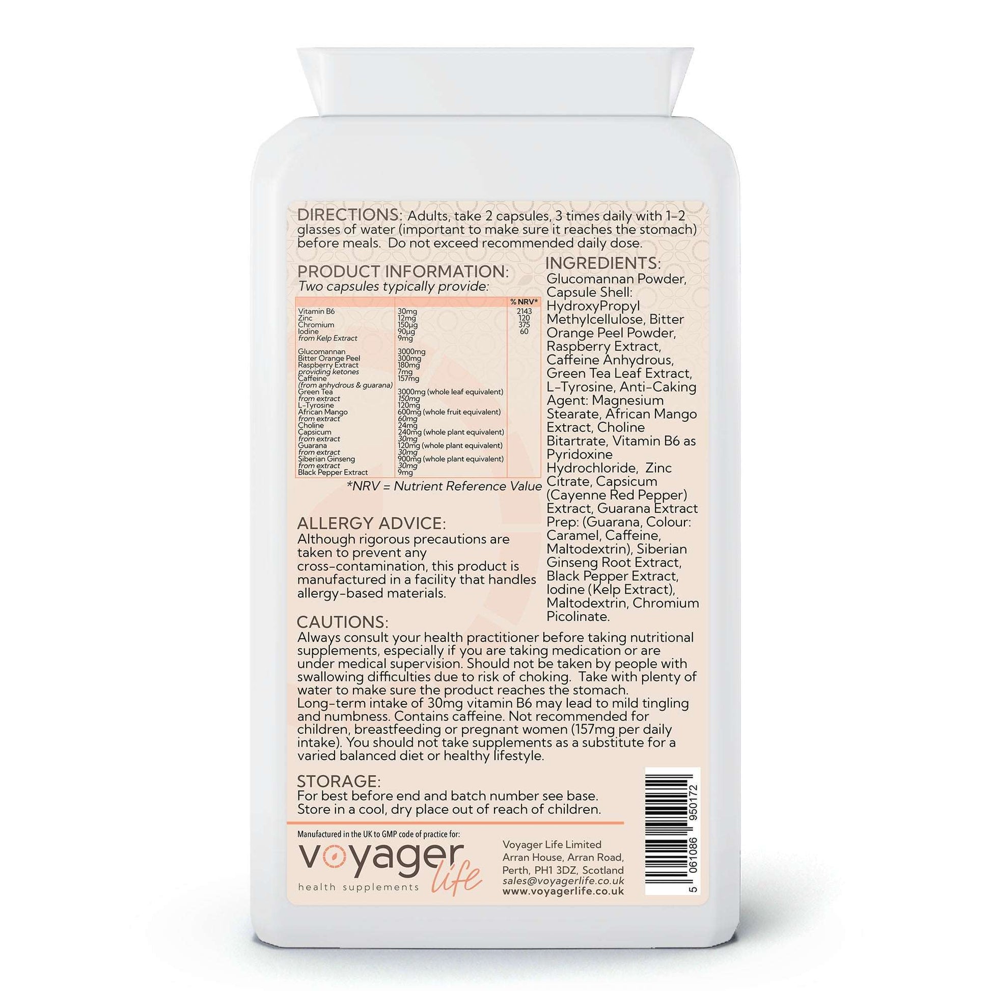 Voyager Meta Support Complex with Glucomannan 90 Capsules - back view