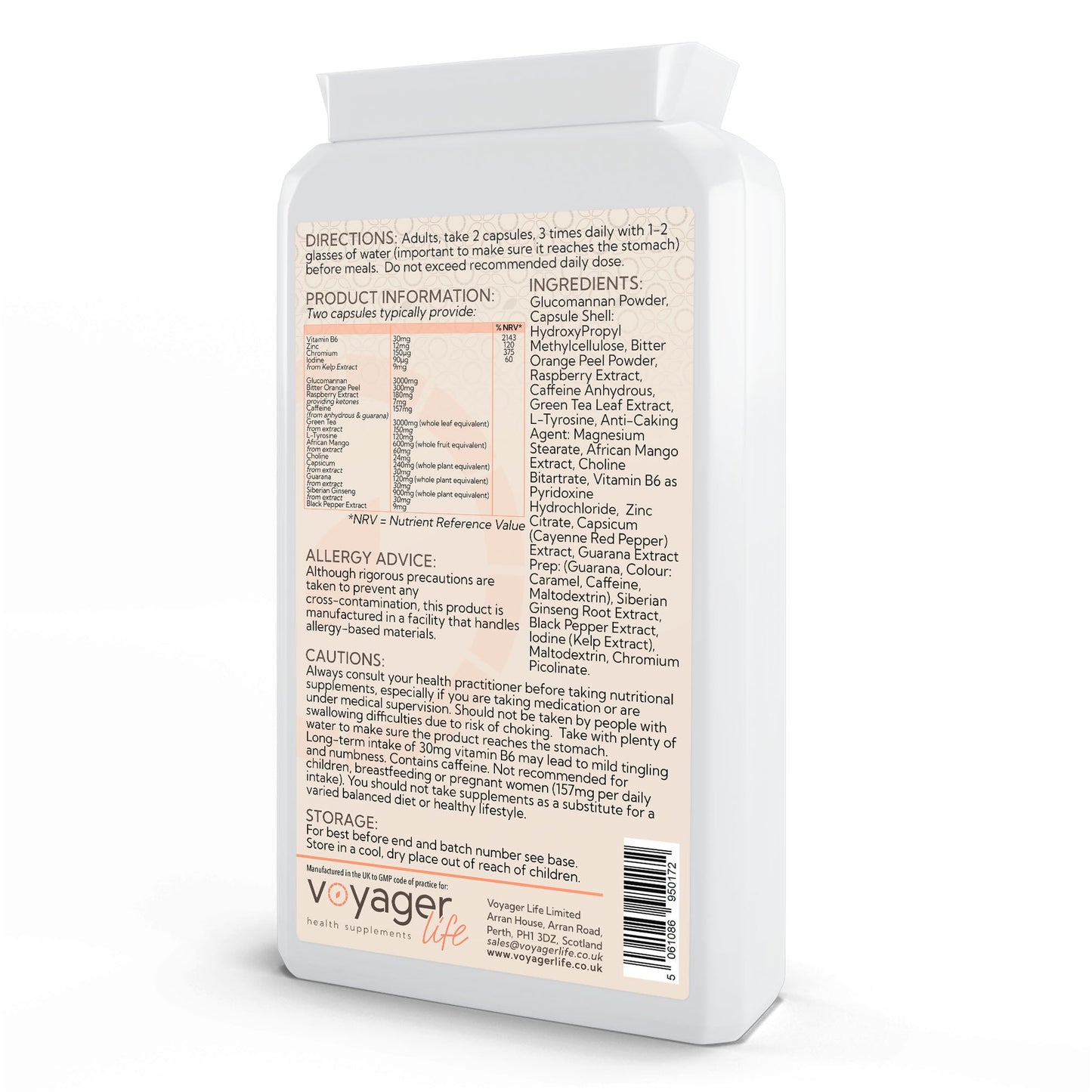 Voyager Meta Support Complex with Glucomannan 90 Capsules - back view