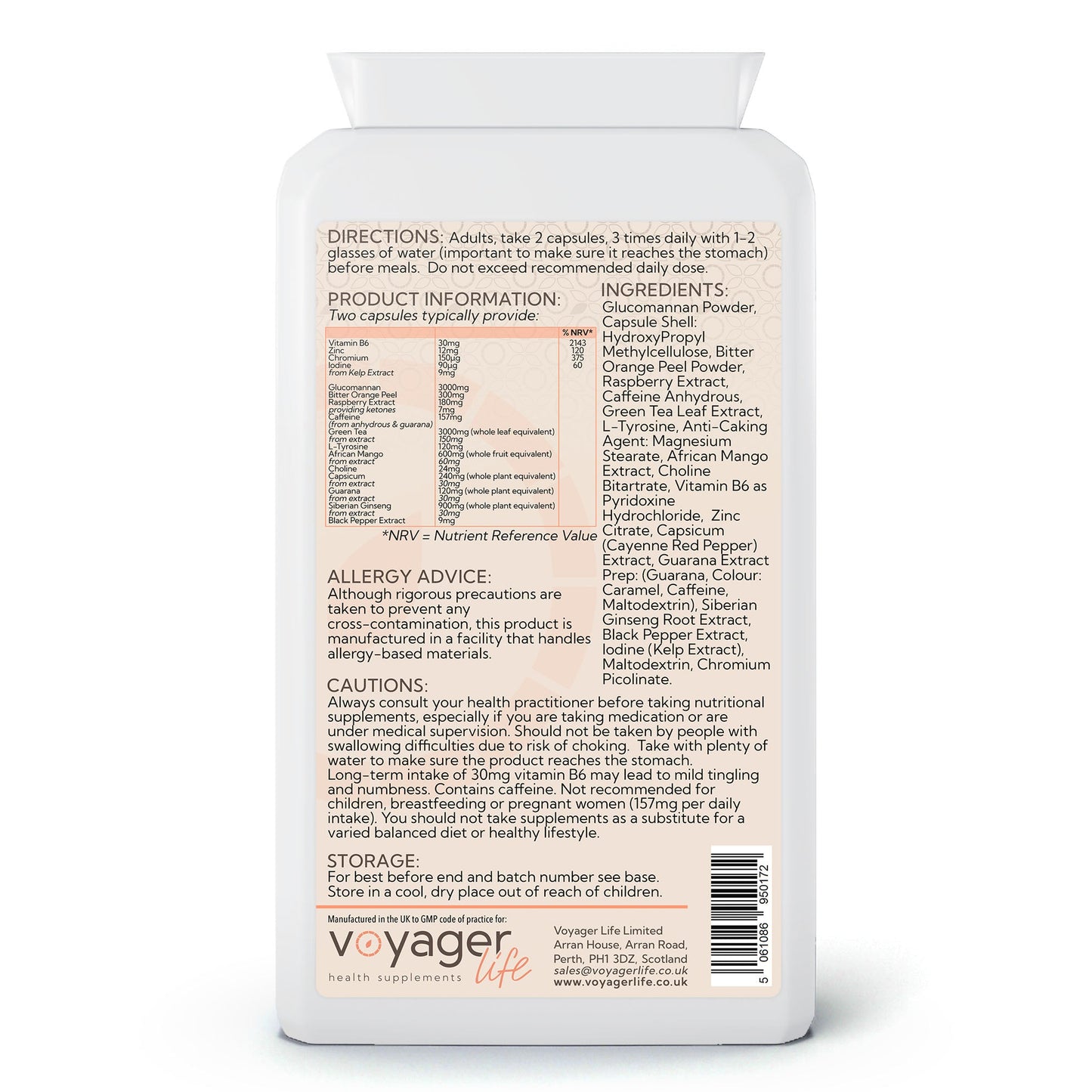 Voyager Meta Support Complex with Glucomannan 90 Capsules - back view