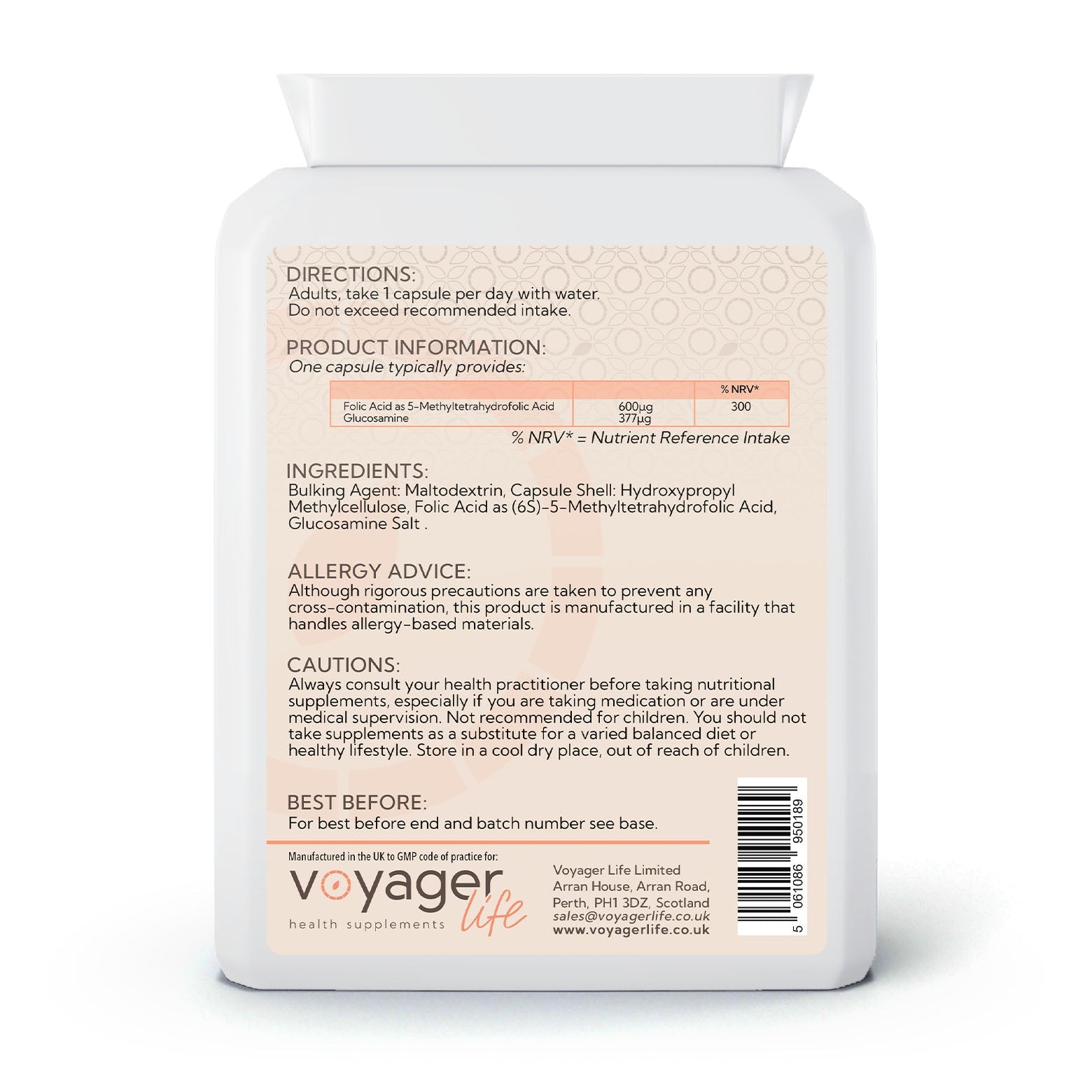 Voyager Probiotic Complex 20 Billion CFU 120 Capsules - back view
