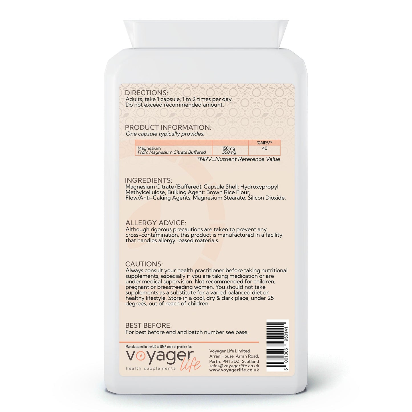 Voyager Magnesium Citrate 500mg 120 Capsules image 3