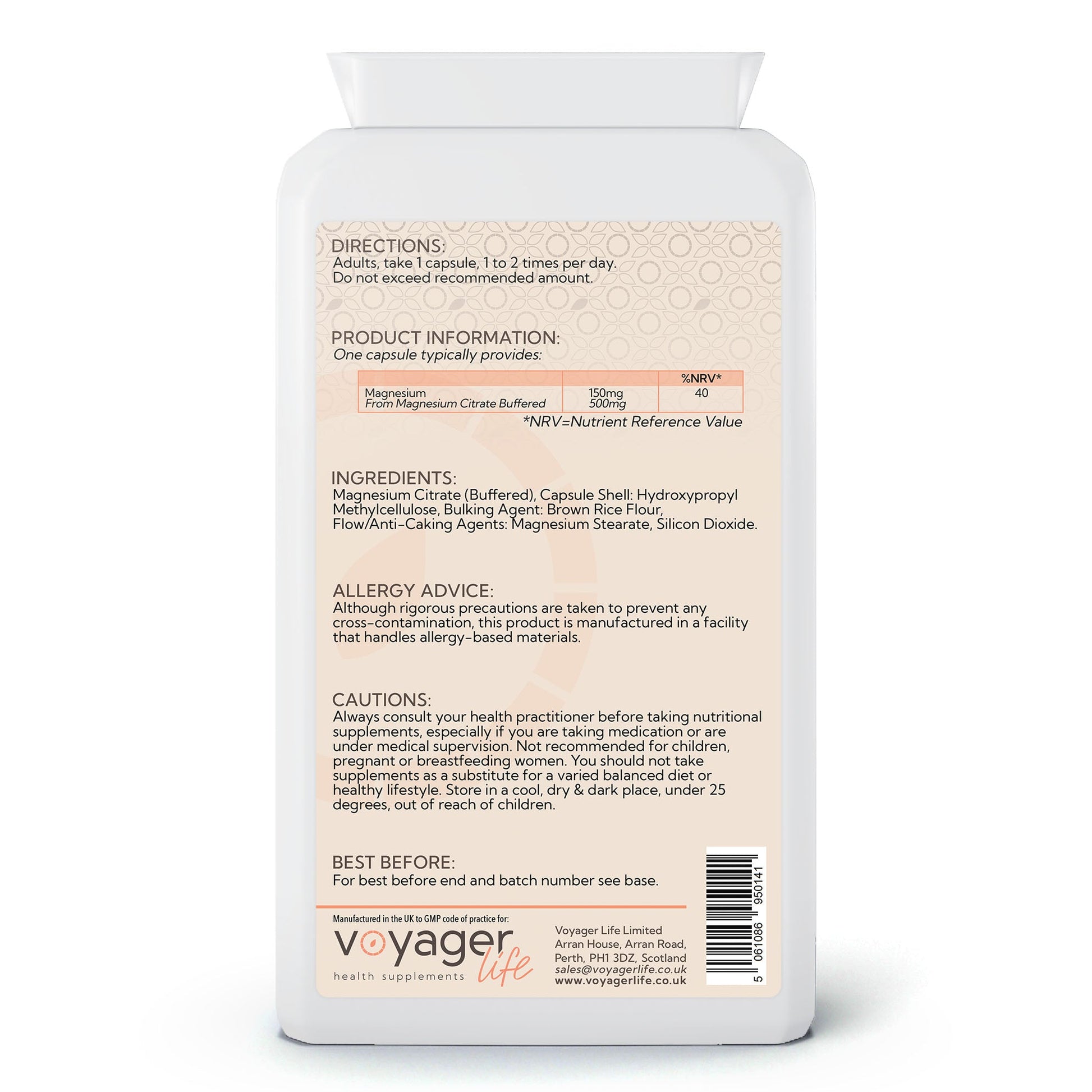 Voyager Magnesium Citrate 500mg 120 Capsules image 3