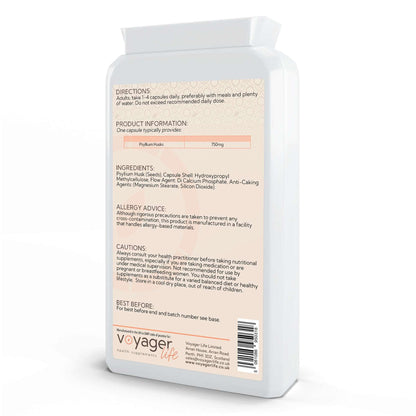 Voyager Psyllium Husks 750mg 90 Capsules - back view