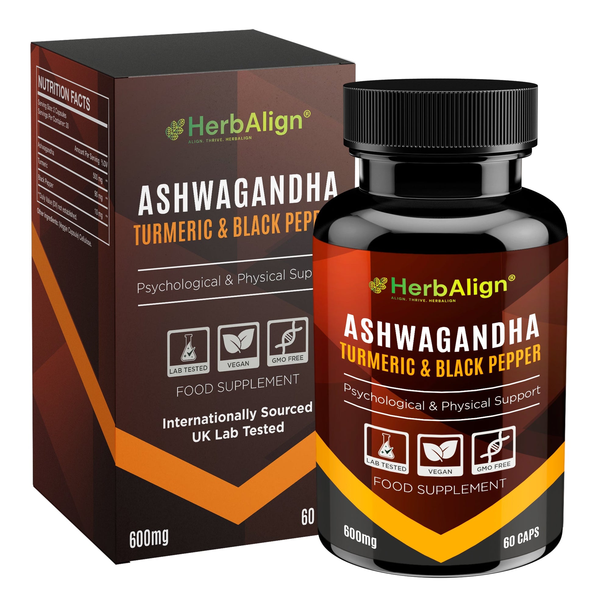 Herbalign Ashwagandha, Turmeric & Black Pepper Capsules