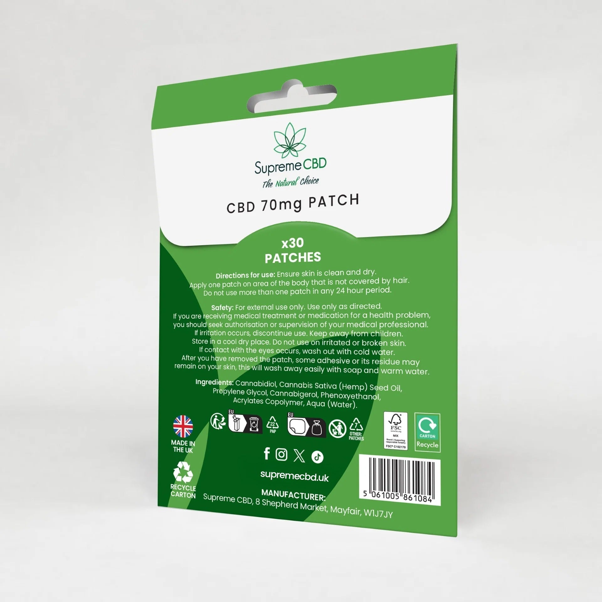Supreme CBD Patches 70mg 30 Pack