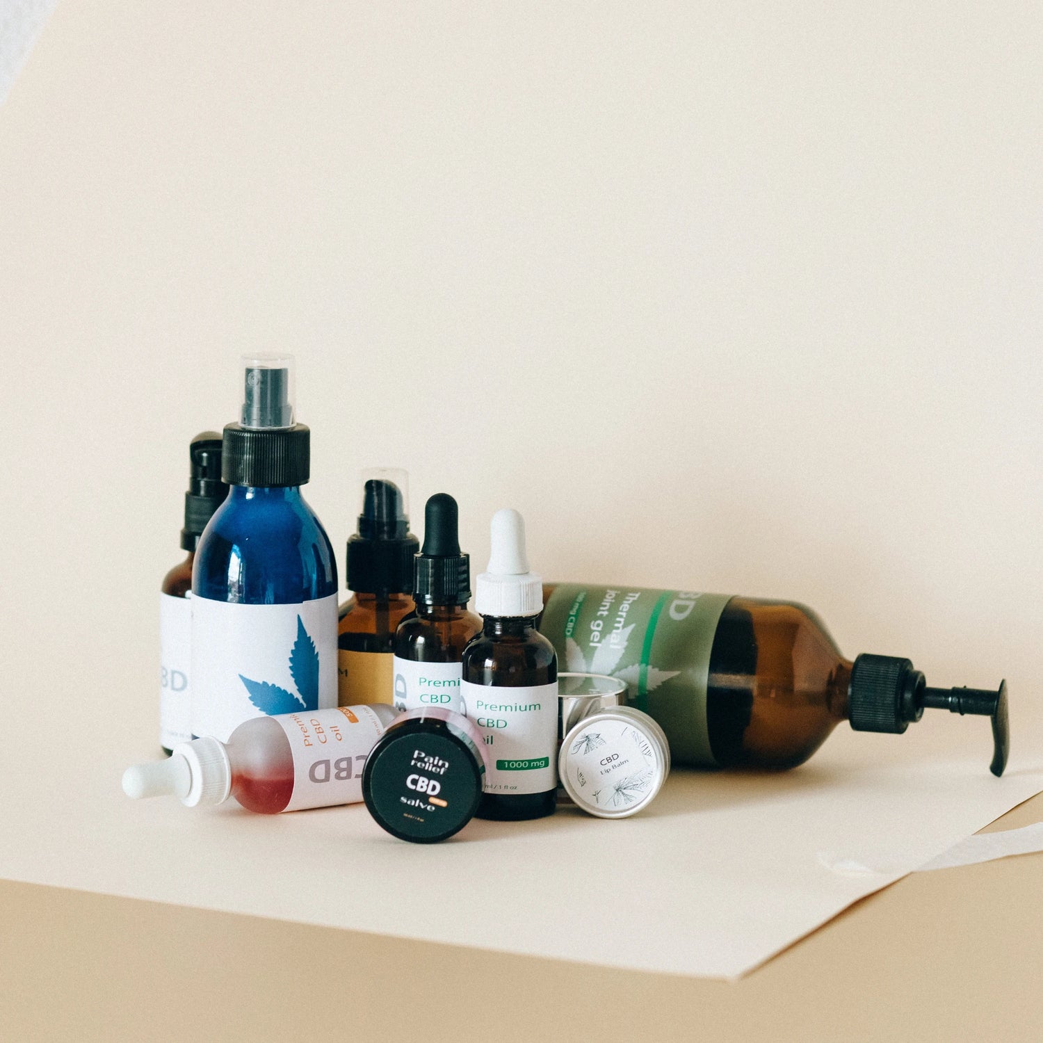 CBD products including CBD oil, CBD salve, CBD joint gel and more