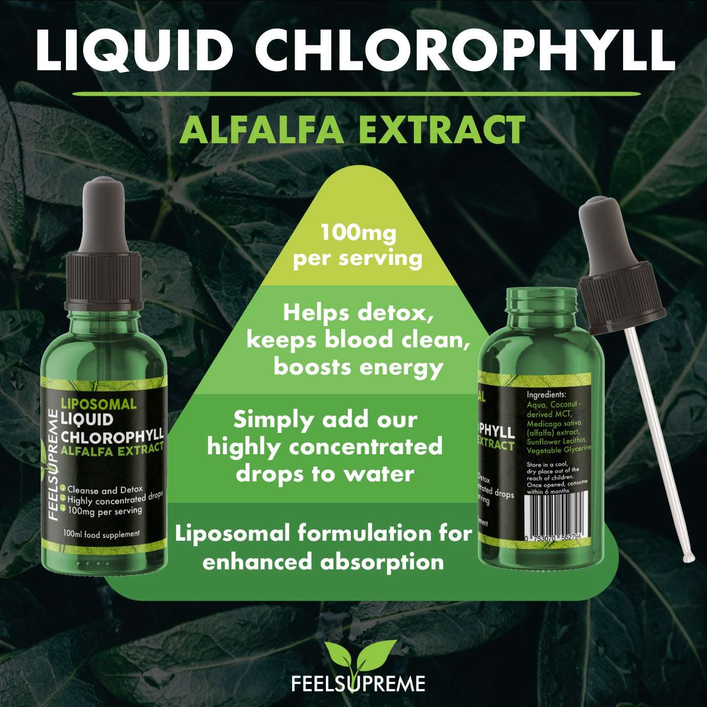 Feel Supreme Liposomal Chlorophyll Drops 100ml bottle