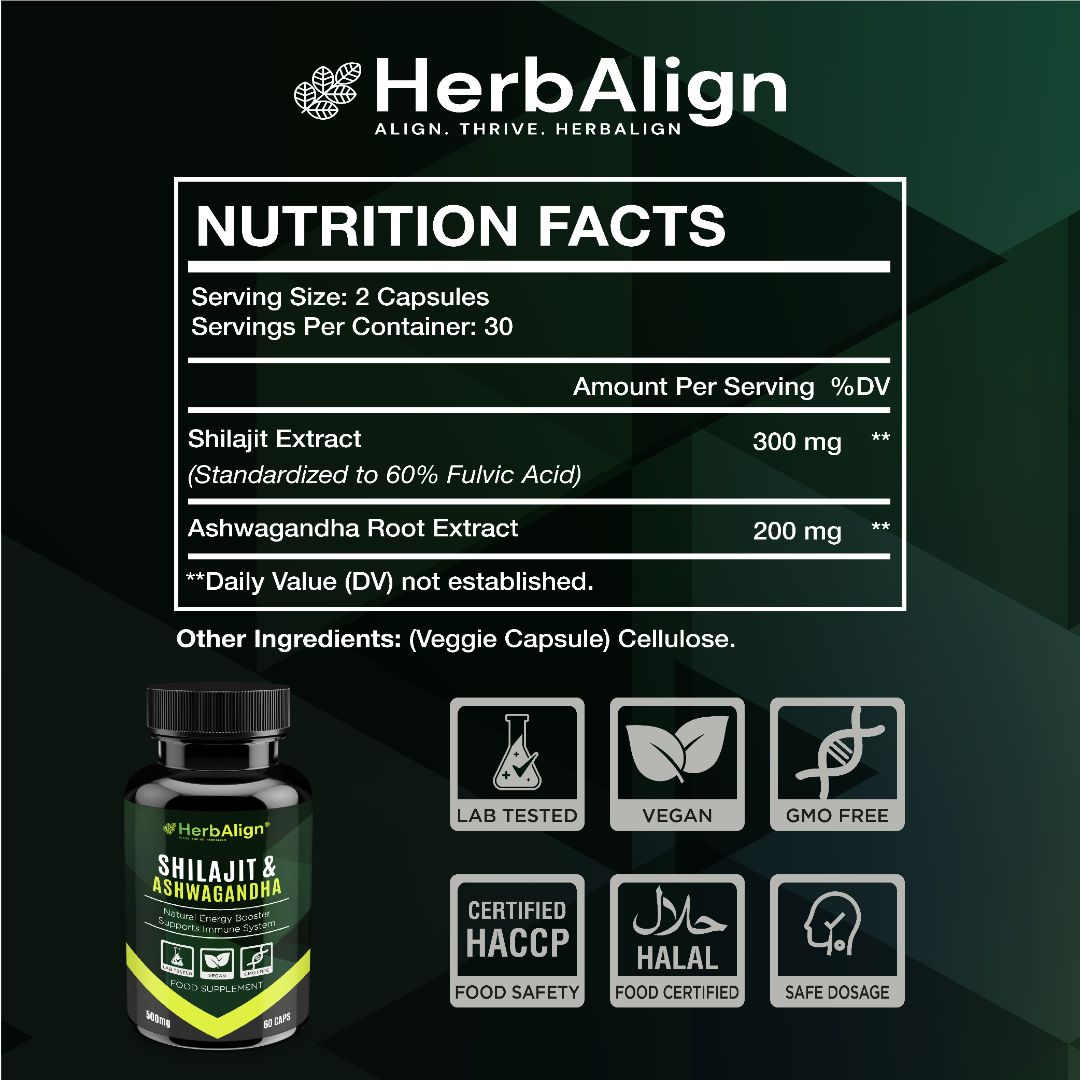 Herbalign Shilajit & Ashwagandha Capsules 1000mg