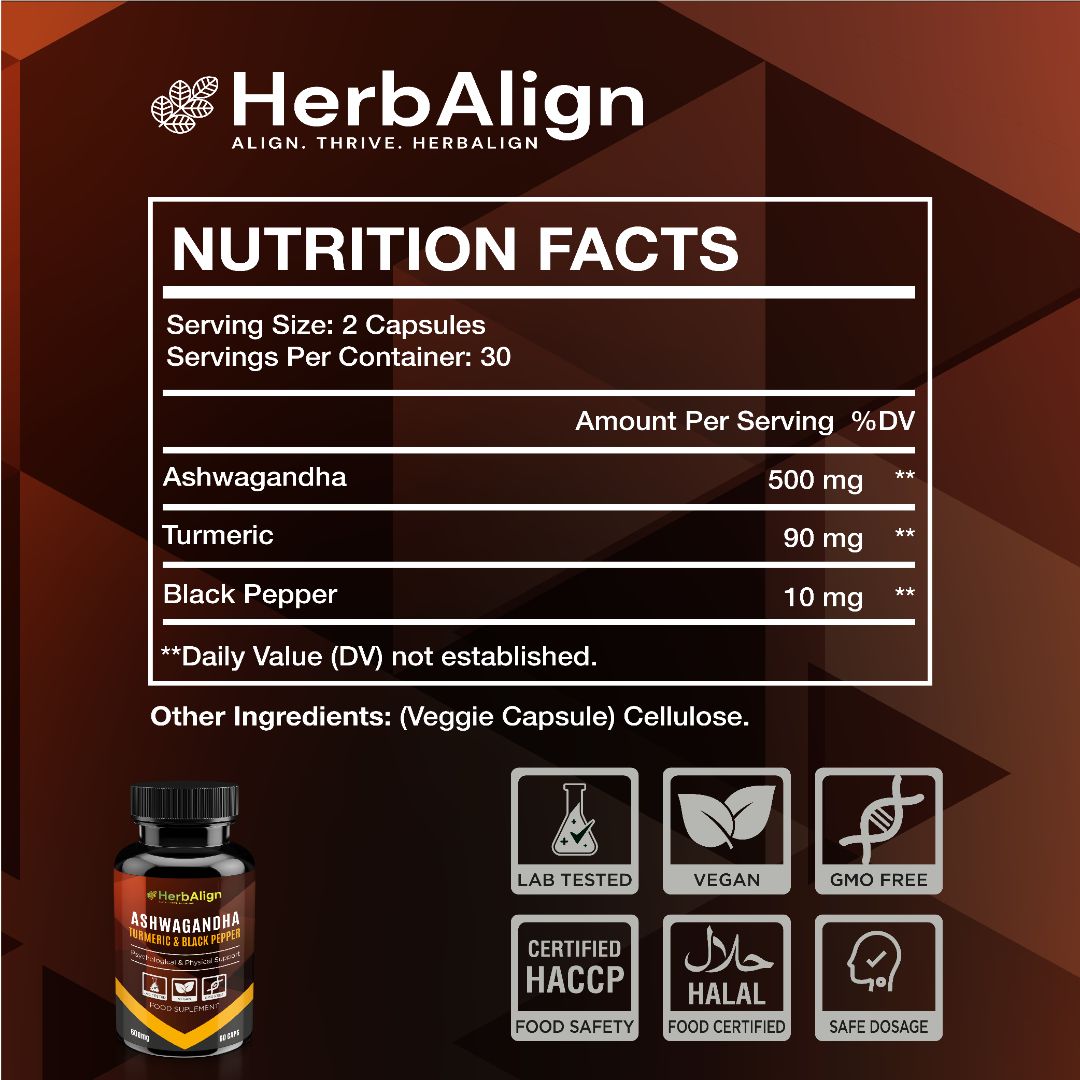 Herbalign Ashwagandha, Turmeric & Black Pepper Capsules