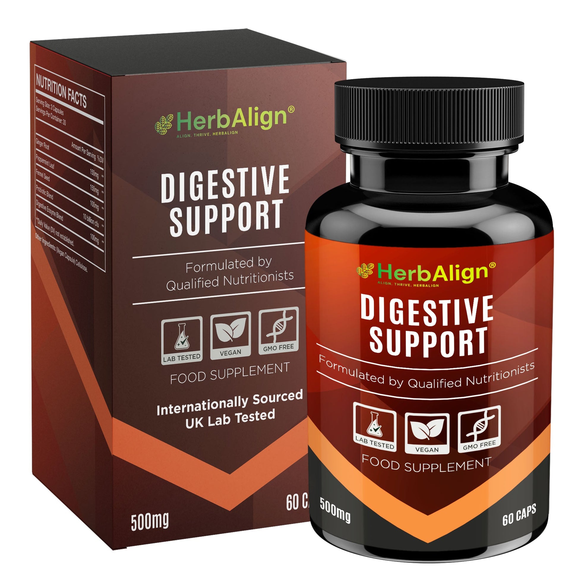 Herbalign Digestive Support Capsules with Ginger & Probiotics
