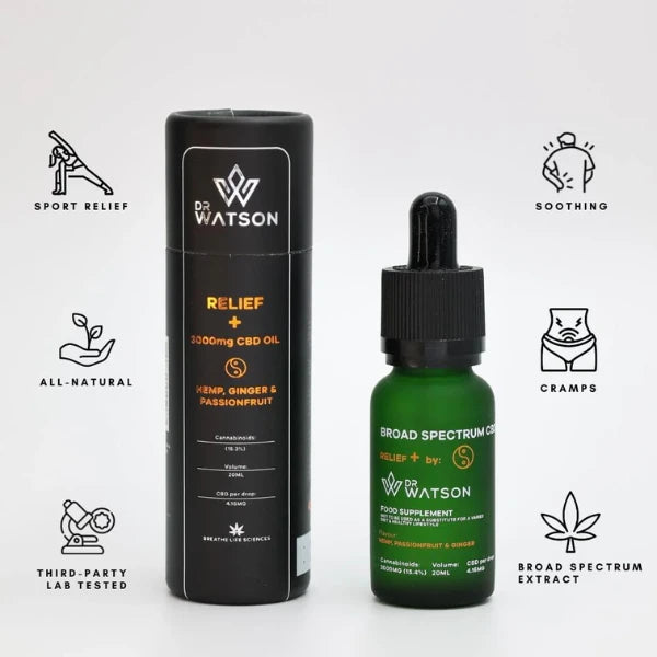 Dr Watson Relief 3000mg CBD Oil features | The CBD Hut