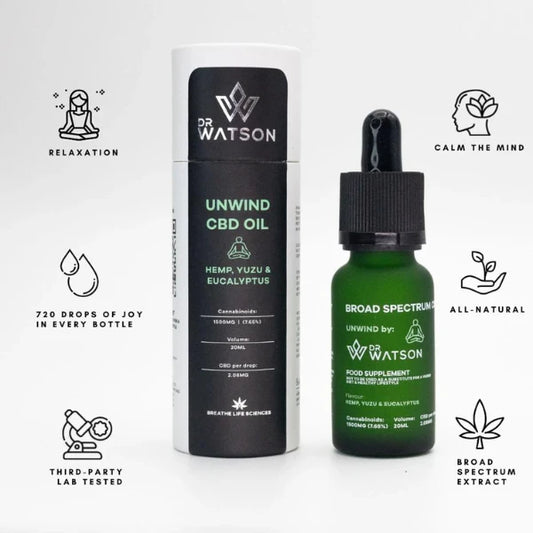 Dr Watson Unwind 1500mg CBD Oil features | The CBD Hut