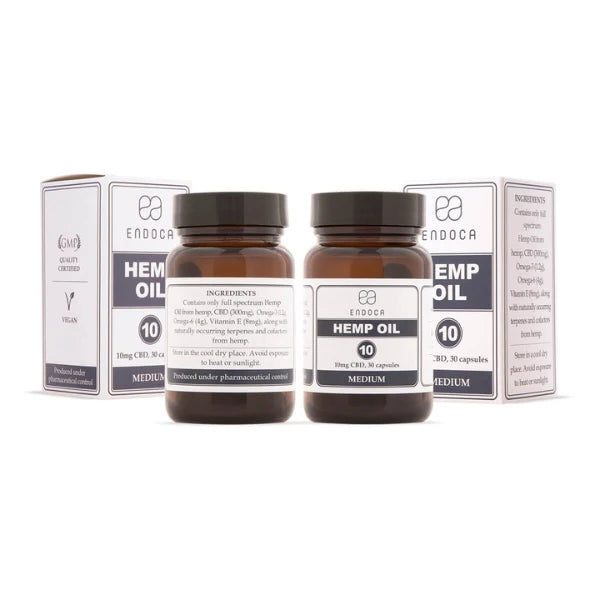 Endoca 300mg CBD Hemp Oil Capsules - 30 Caps - front & back view | The CBD Hut