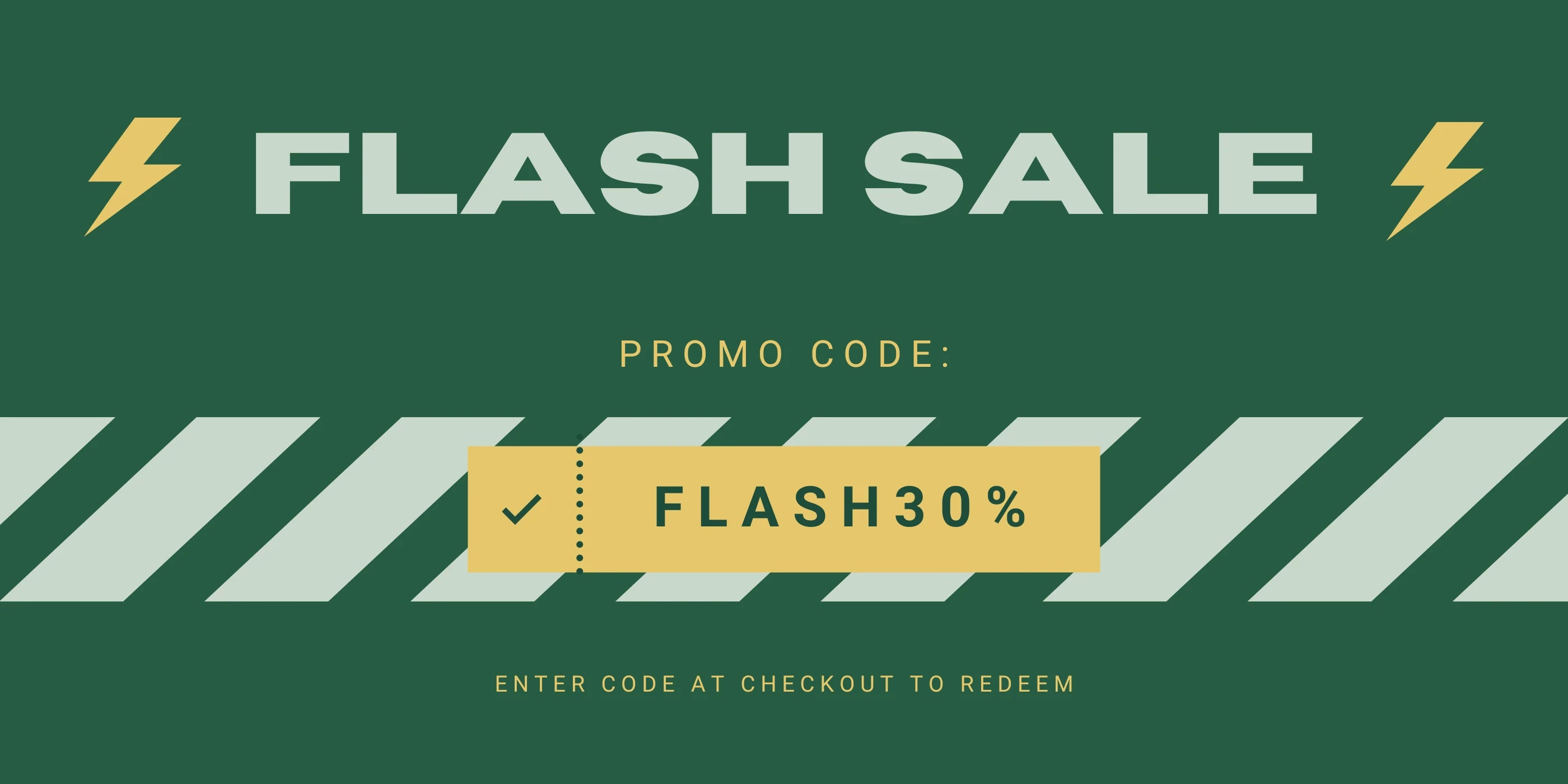 Flash sale promotion with a promo code on a green background