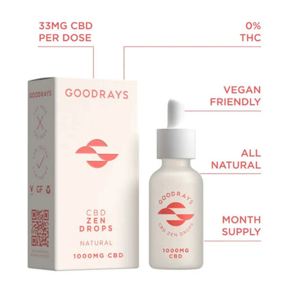 Goodrays 1000mg CBD Natural Zen Drops product features | The CBD Hut