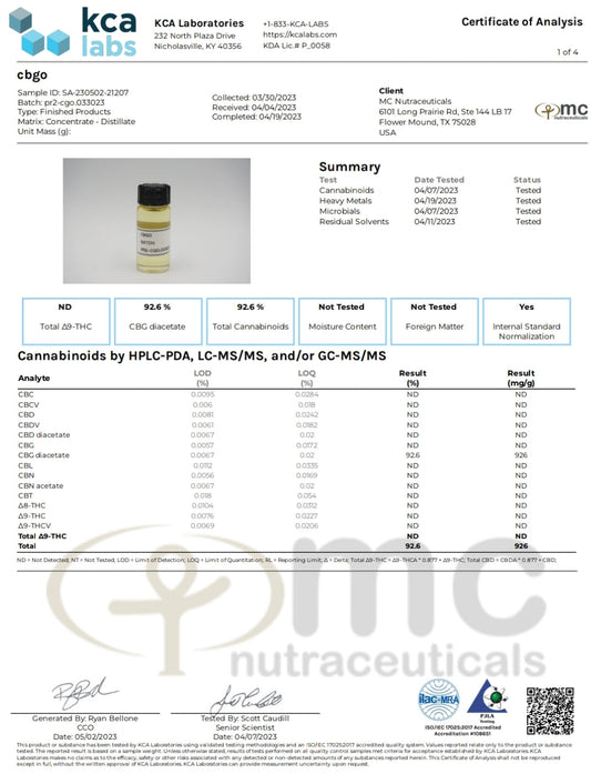 Improved Health CBGo acetate cannabinoid extract syringe