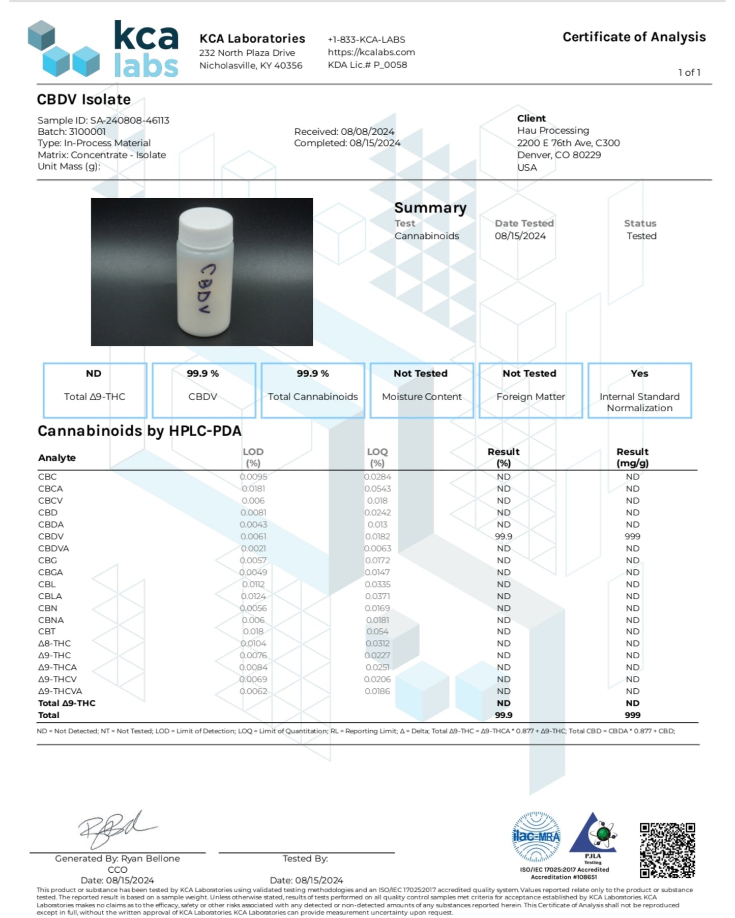 Improved Health CBDV Isolate 99.9% 1g product image - The CBD Hut