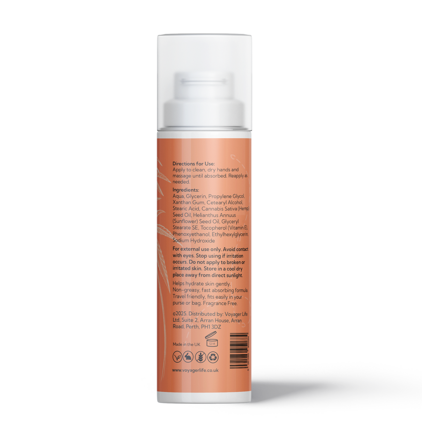 Voyager Hemp Hand Cream - back view