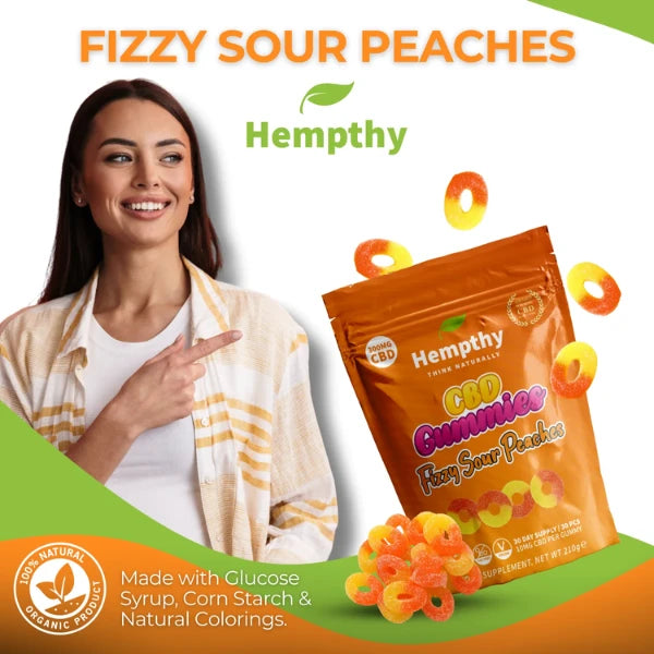 Hempthy 1000mg CBD Fizzy Sour Peach Ring Gummies ingredients | The CBD Hut
