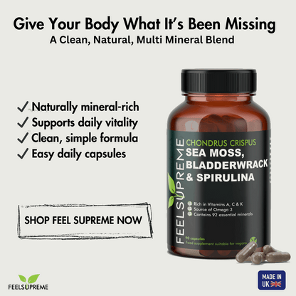 Feel Supreme Sea Moss Bladderwrack and Spirulina Capsules bottle