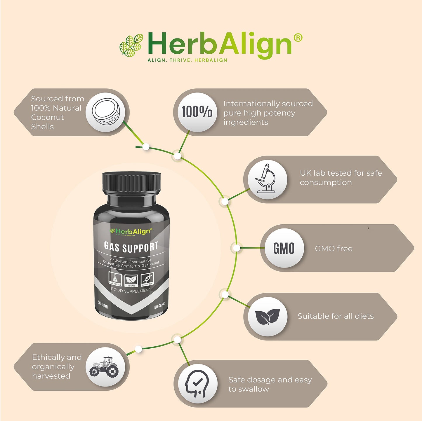 Herbalign Activated Charcoal Gas Support Capsules 1000mg