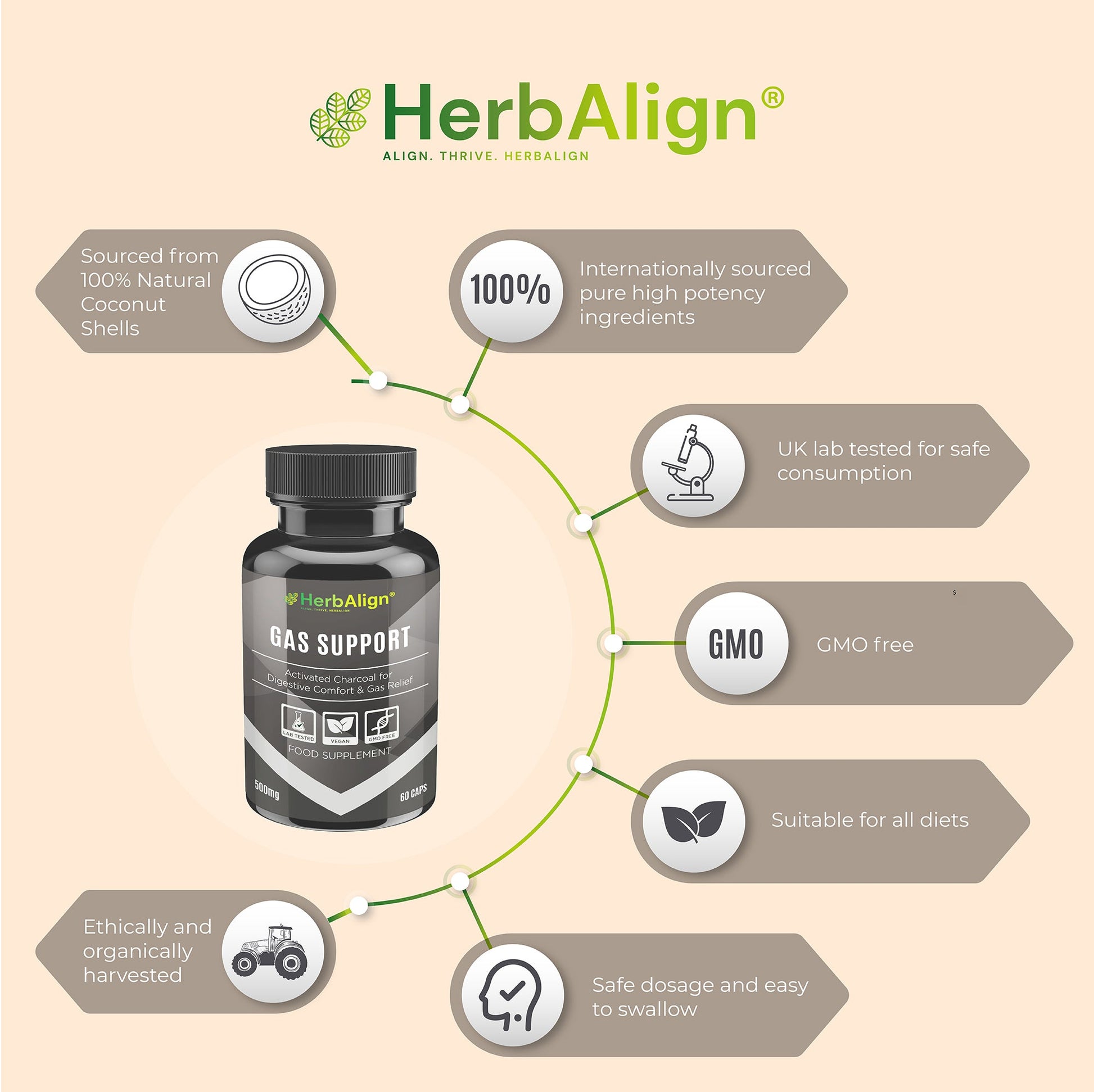 Herbalign Activated Charcoal Gas Support Capsules 1000mg