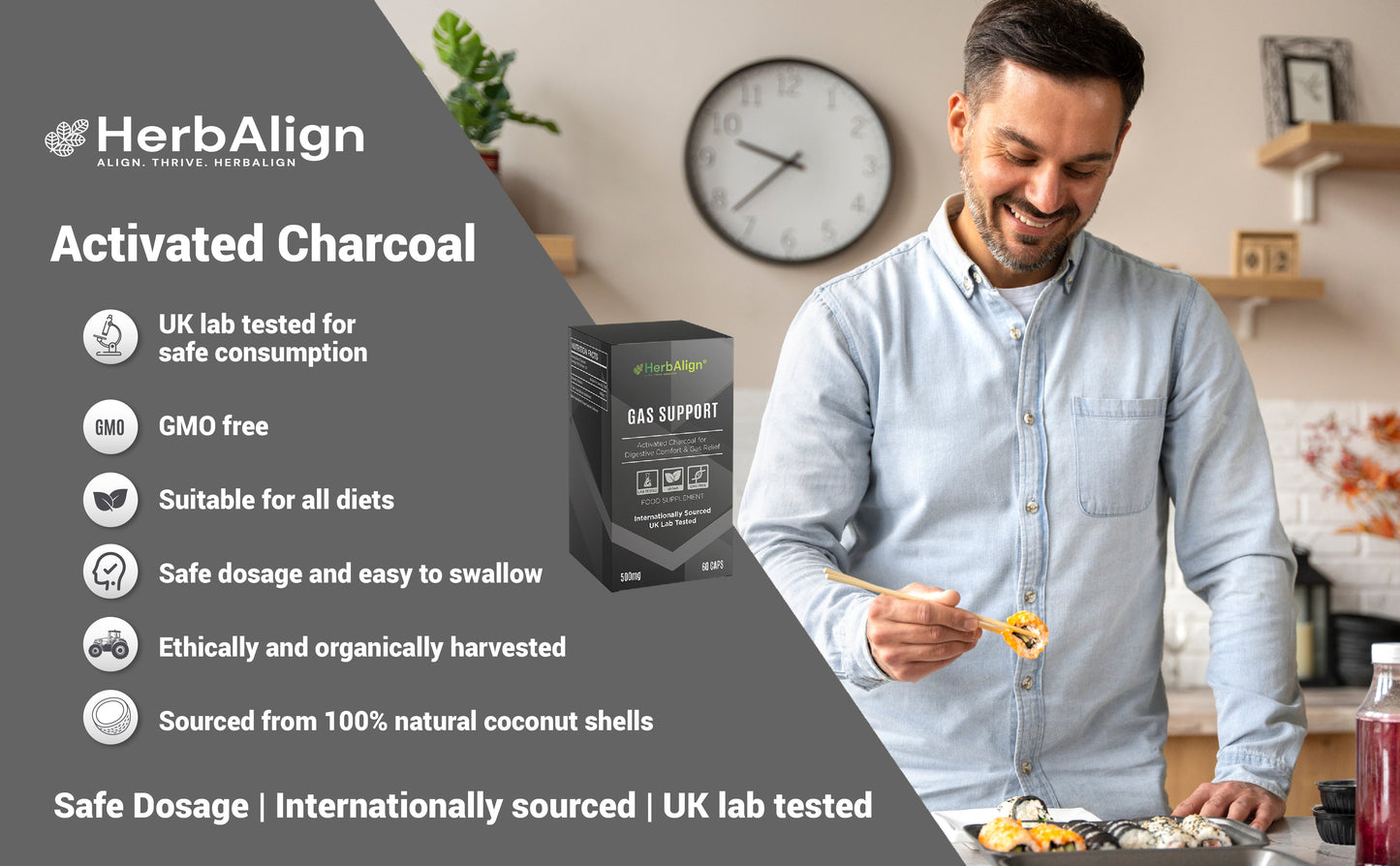 Herbalign Activated Charcoal Gas Support Capsules 1000mg