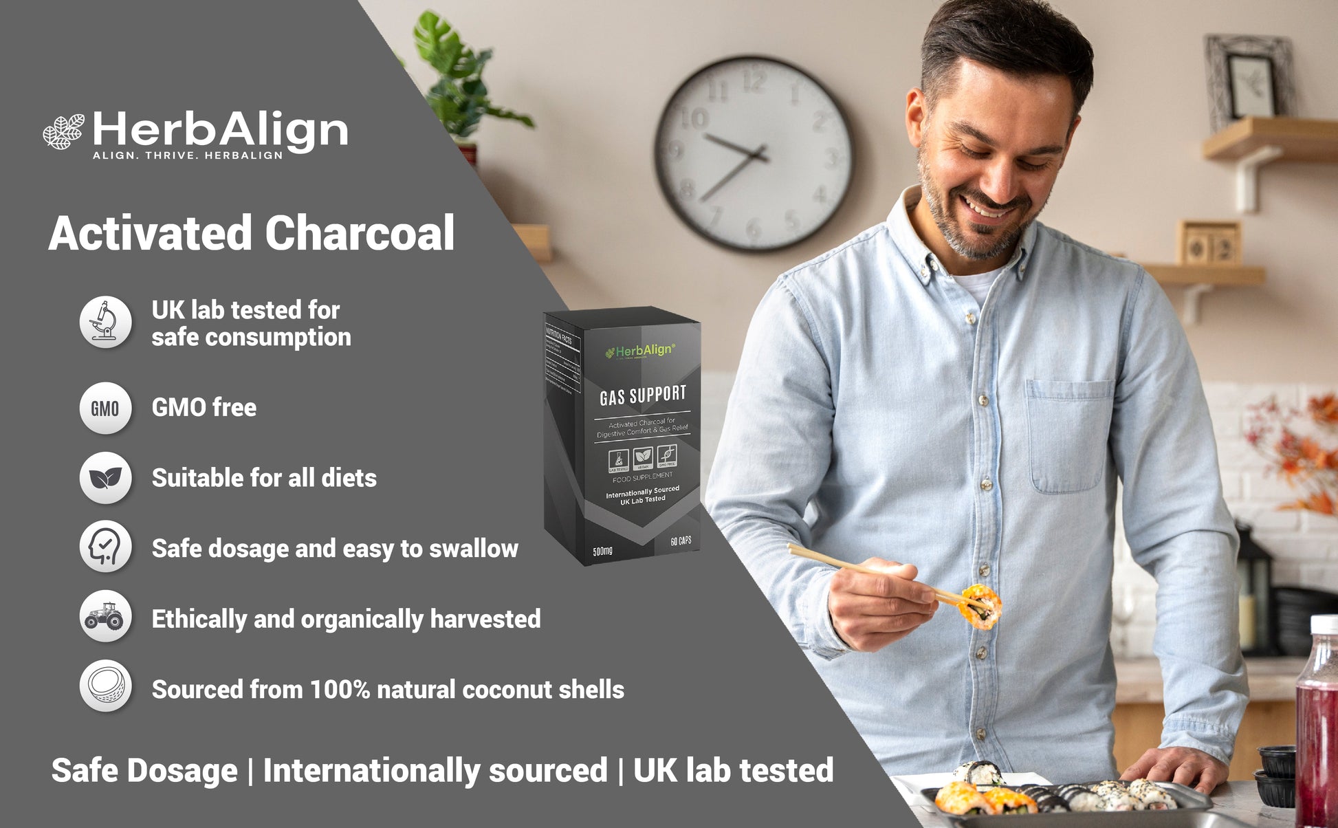 Herbalign Activated Charcoal Gas Support Capsules 1000mg