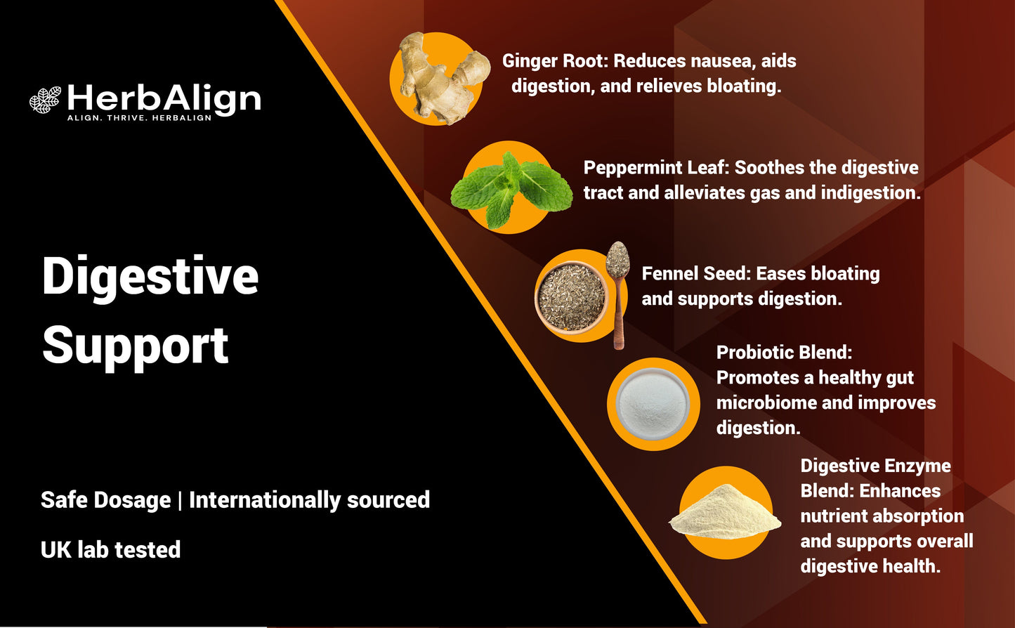 Herbalign Digestive Support Capsules with Ginger & Probiotics