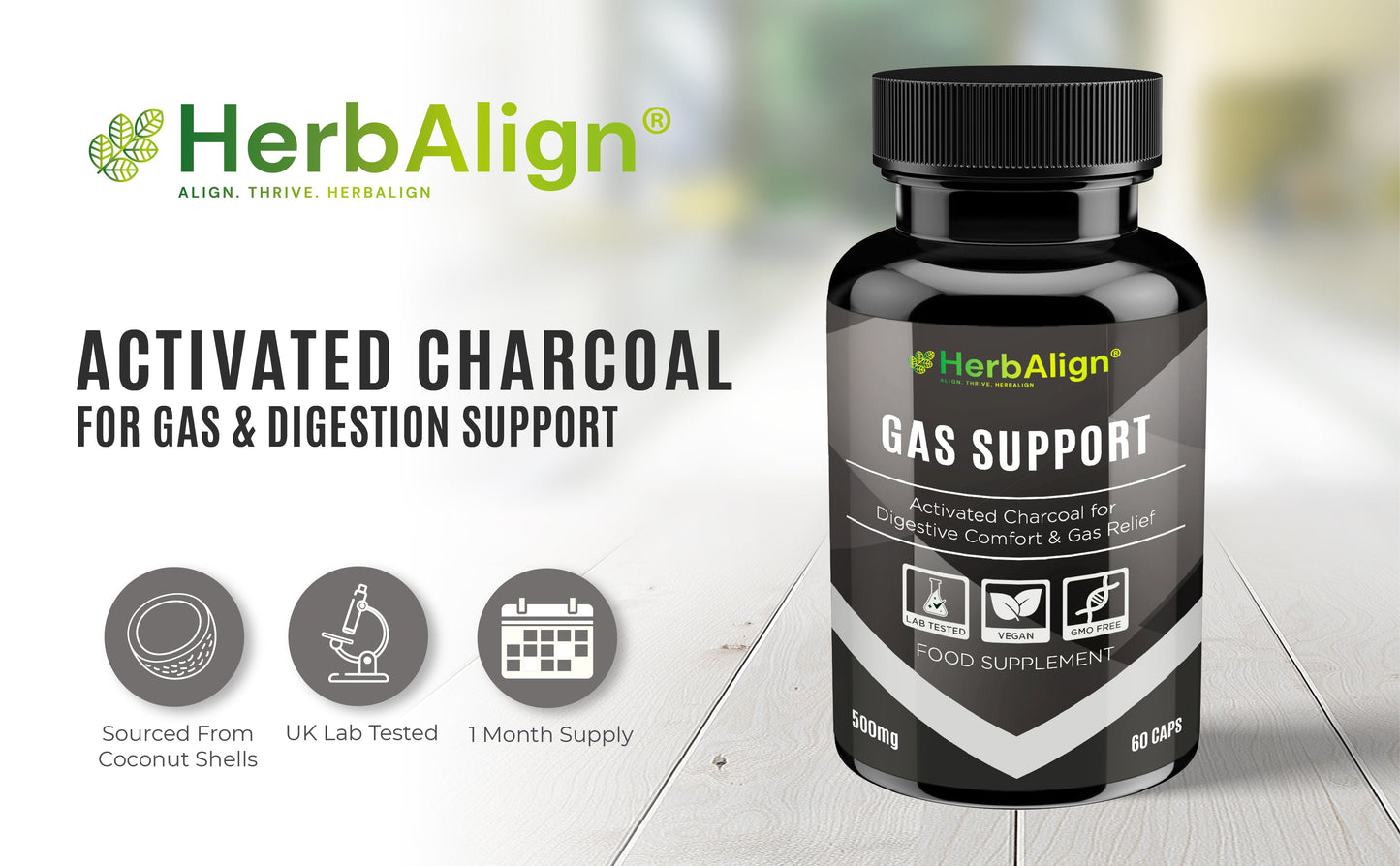 Herbalign Activated Charcoal Gas Support Capsules 1000mg