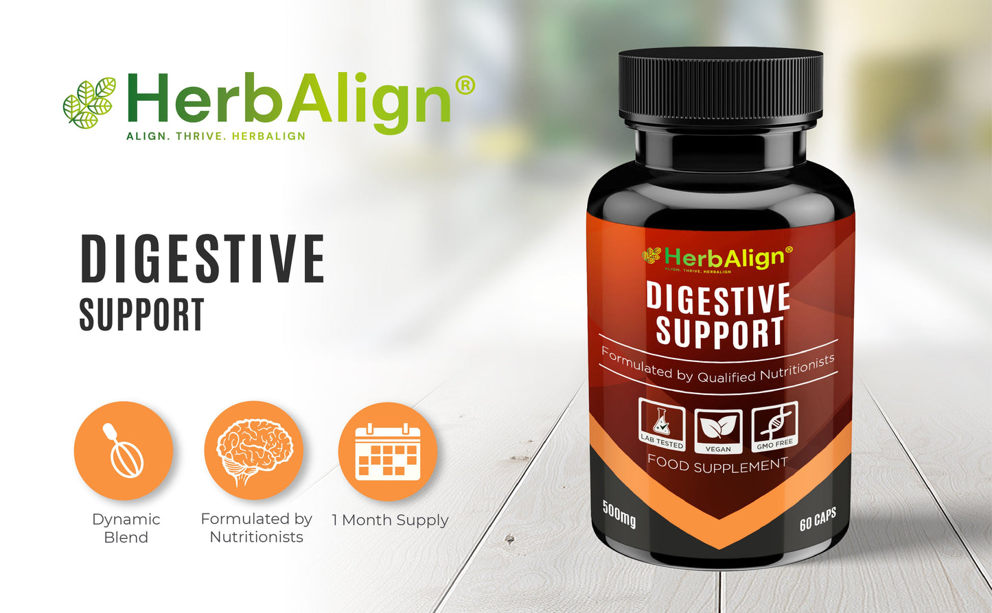 Herbalign Digestive Support Capsules with Ginger & Probiotics