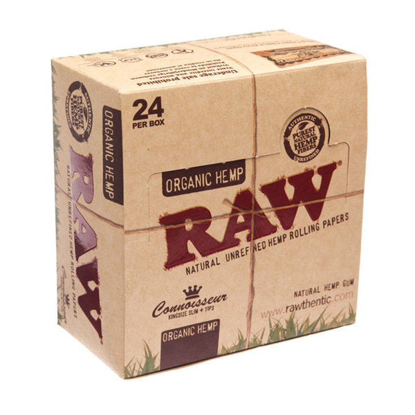 Raw Connoisseur Organic Hemp King Size Slim Papers + Tips - 24 Packs | The CBD Hut