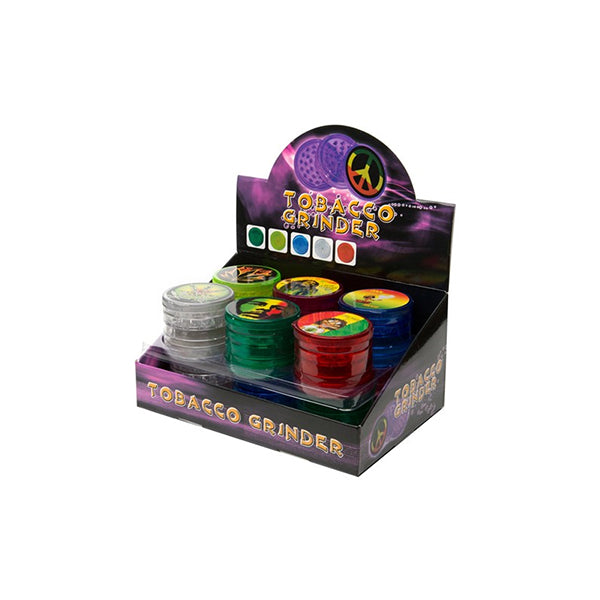 5 Parts Reggae Bob Marley Design Plastic Grinders - 12 Pack | The CBD Hut