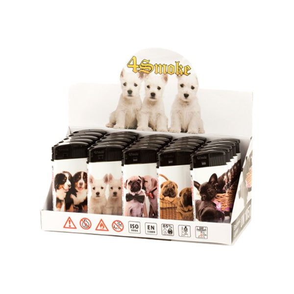 4Smoke Flat Printed Refillable Lighters - 25 Pack - Puppy print | The CBD Hut