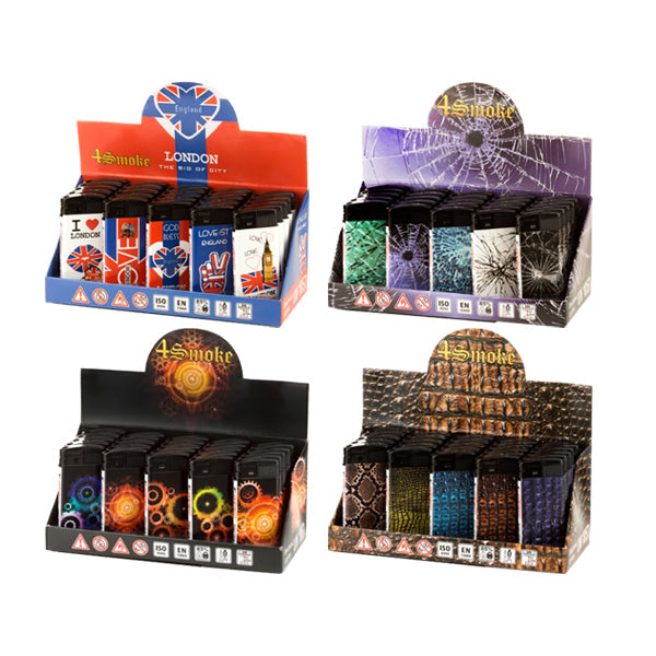 4Smoke Flat Printed Refillable Lighters - 25 Pack | The CBD Hut