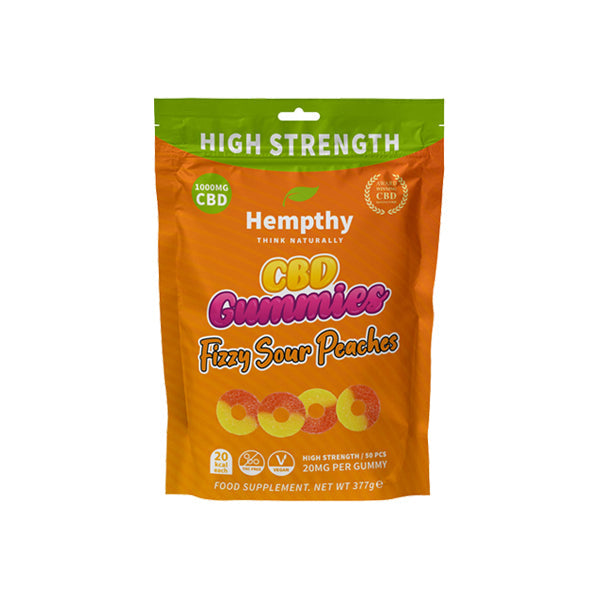 Hempthy 1000mg CBD Fizzy 'Sour Peach Rings' Gummies - 50 Pieces | The CBD Hut